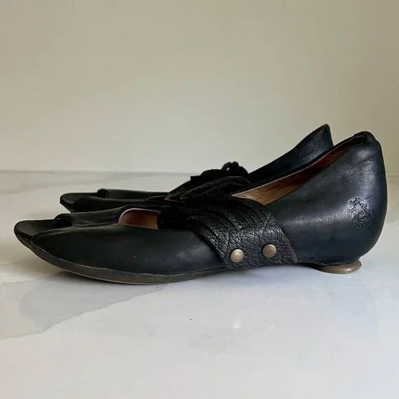 Fly London Woman's Black LAFF Peep Toe Ballerina Shoes Size 7 - Picture 6 of 16